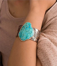 Barse Thistle Bronze and Turquoise Statement Cuff Bracelet