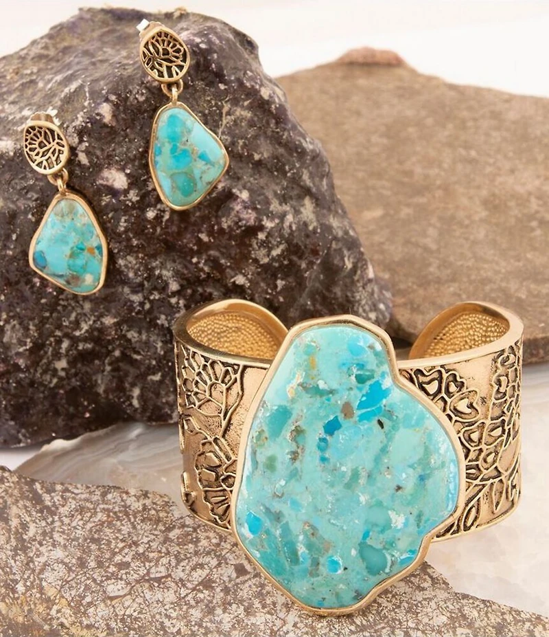 Barse Thistle Bronze and Turquoise Statement Cuff Bracelet