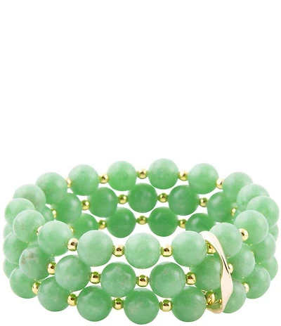 Barse Mint Green Agate Triple Beaded Stretch Bracelet Set