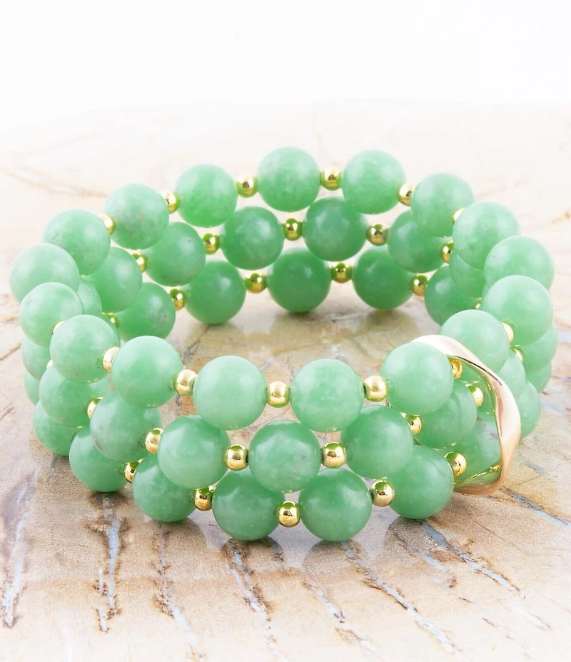 Barse Mint Green Agate Triple Beaded Stretch Bracelet Set