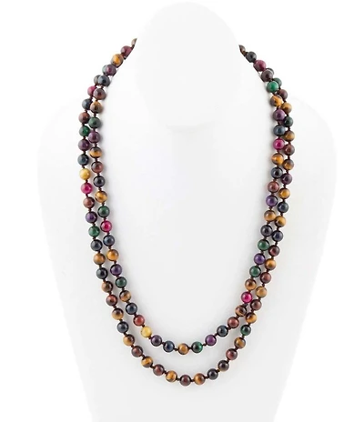Barse Multicolor Tiger's Eye Knotted Bead Necklace