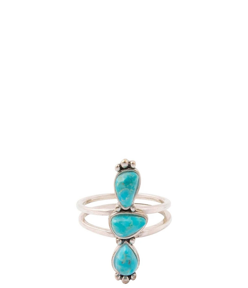 Barse Trio Silver And Genuine Turquoise Statement Ring
