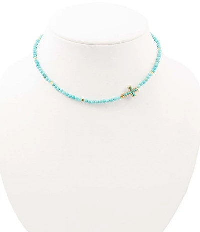 Barse Turquoise and Magnesite Beaded Dainty Cross Collar Necklace