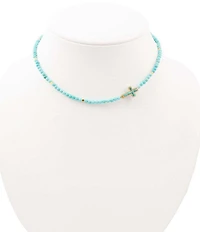 Barse Turquoise and Magnesite Beaded Dainty Cross Collar Necklace