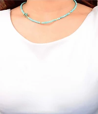 Barse Turquoise and Magnesite Beaded Dainty Cross Collar Necklace