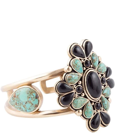 Barse Barcelona Blue Turquoise Black Onyx Golden Cuff Bracelet