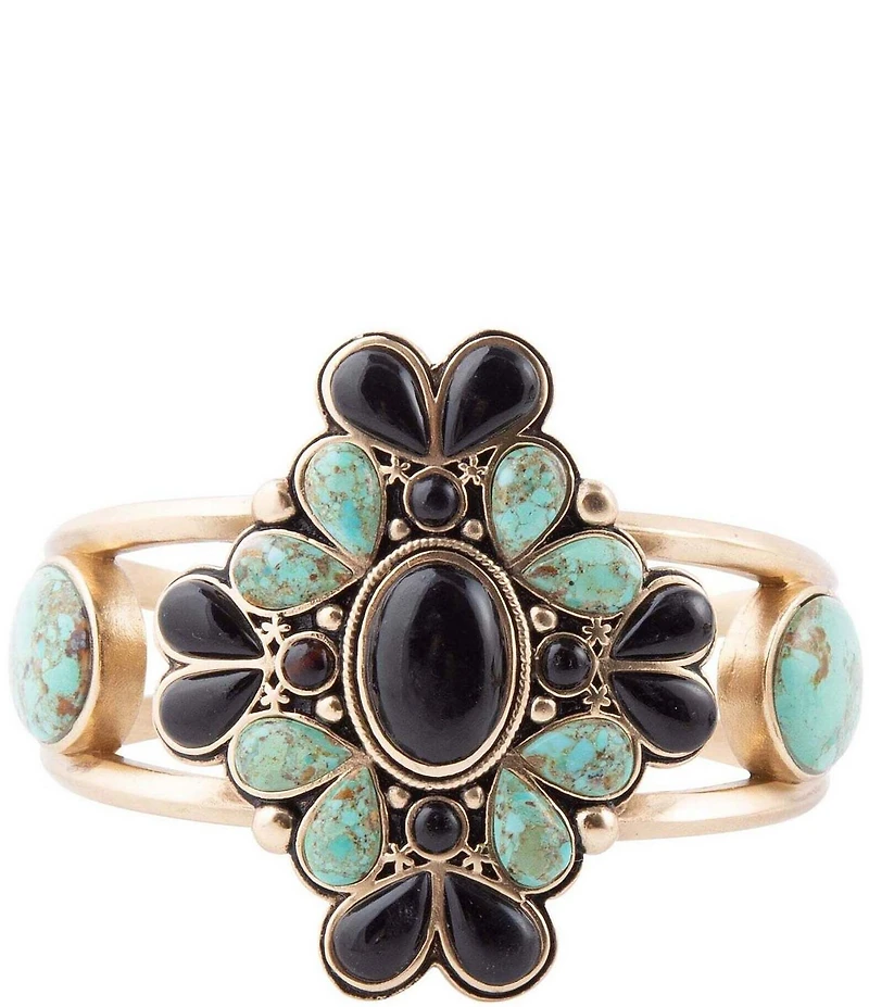 Barse Barcelona Blue Turquoise Black Onyx Golden Cuff Bracelet