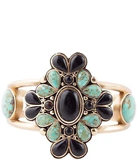 Barse Barcelona Blue Turquoise Black Onyx Golden Cuff Bracelet