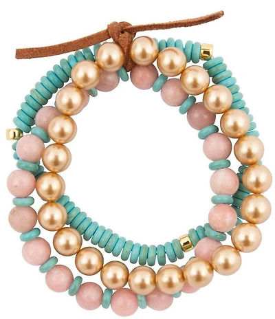 Barse Turquoise and Opal Cactus Rose Beaded Stretch Bracelet Set