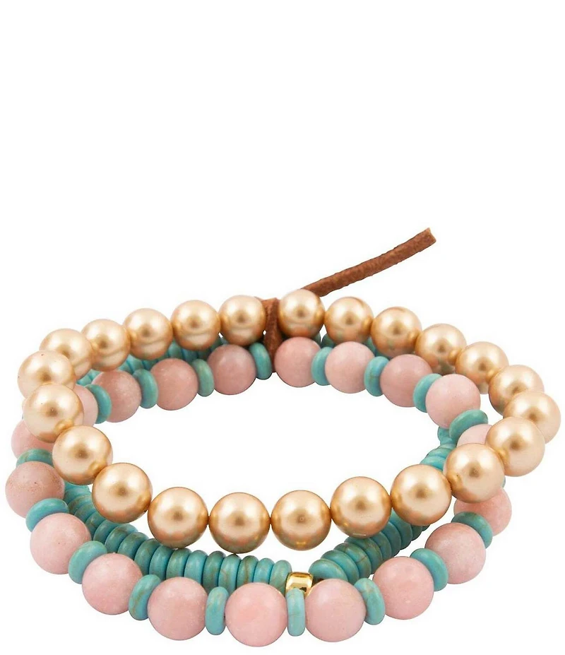 Barse Turquoise and Opal Cactus Rose Beaded Stretch Bracelet Set