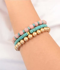 Barse Turquoise and Opal Cactus Rose Beaded Stretch Bracelet Set