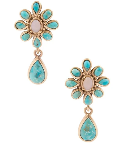 Barse Turquoise and Pink Opal Cactus Rose Clip-On Earrings
