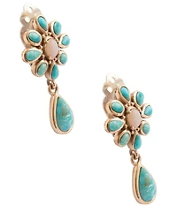 Barse Turquoise and Pink Opal Cactus Rose Clip-On Earrings