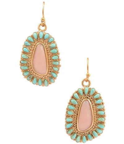 Barse Turquoise and Pink Opal Cactus Rose Drop Earrings