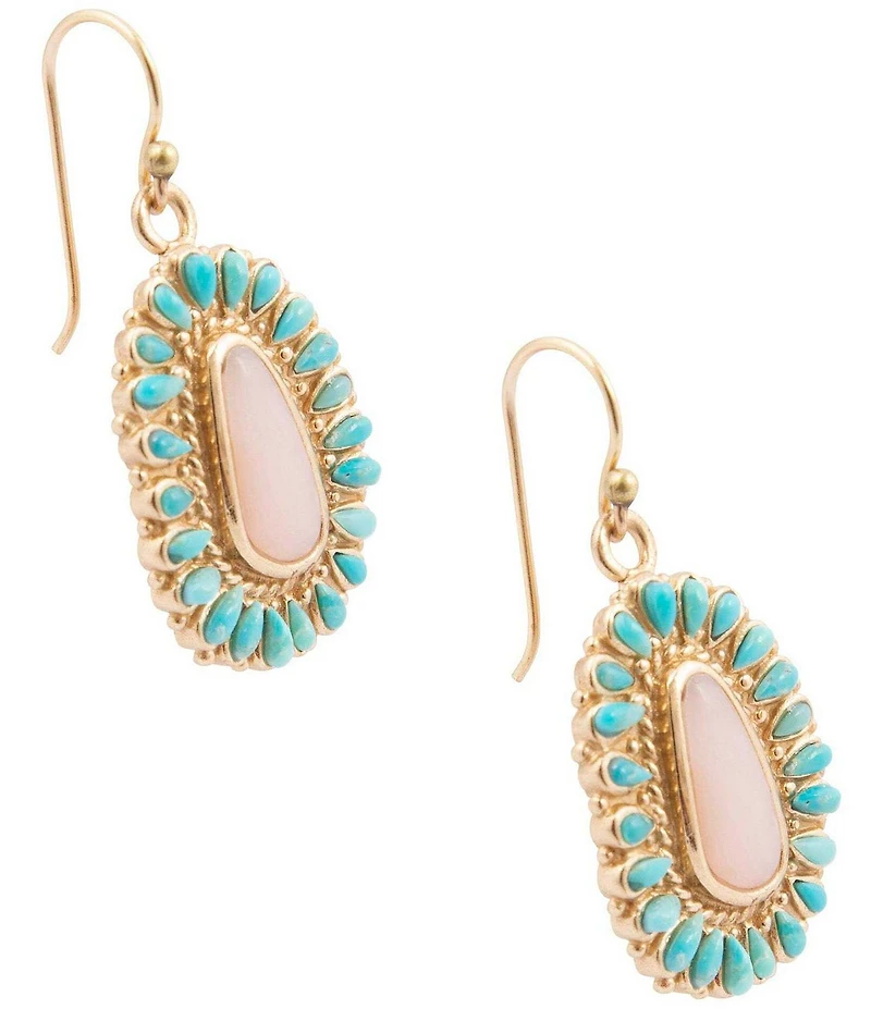 Barse Turquoise and Pink Opal Cactus Rose Drop Earrings