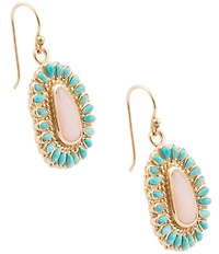 Barse Turquoise and Pink Opal Cactus Rose Drop Earrings