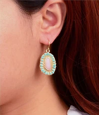 Barse Turquoise and Pink Opal Cactus Rose Drop Earrings