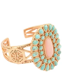 Barse Turquoise and Pink Opal Cactus Rose Statement Cuff Bracelet