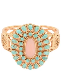 Barse Turquoise and Pink Opal Cactus Rose Statement Cuff Bracelet