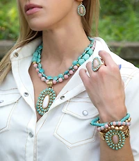 Barse Turquoise and Pink Opal Cactus Rose Statement Cuff Bracelet