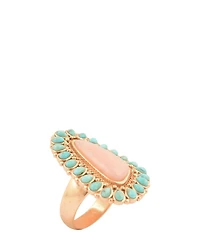 Barse Turquoise and Pink Opal Cactus Rose Statement Ring