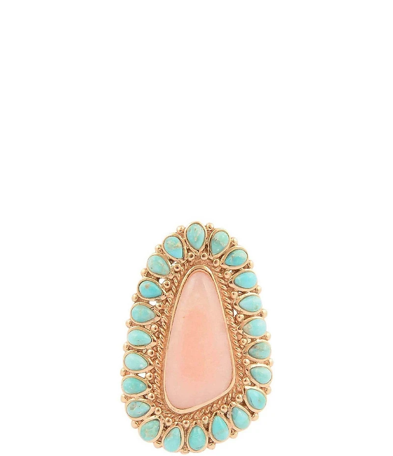 Barse Turquoise and Pink Opal Cactus Rose Statement Ring