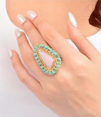 Barse Turquoise and Pink Opal Cactus Rose Statement Ring