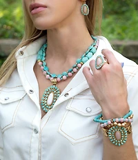 Barse Turquoise and Pink Opal Cactus Rose Statement Ring