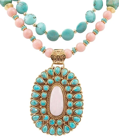 Barse Turquoise Cactus Rose Beaded Statement Short Pendant Necklace
