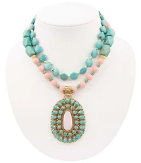 Barse Turquoise Cactus Rose Beaded Statement Short Pendant Necklace