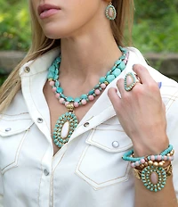 Barse Cactus Rose Turquoise Beaded Statement Short Pendant Necklace