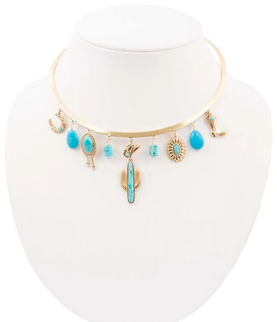 Barse Turquoise Cowboy Cactus Collar Necklace