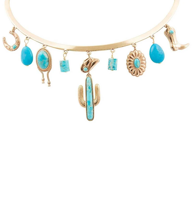 Barse Turquoise Cowboy Cactus Collar Necklace
