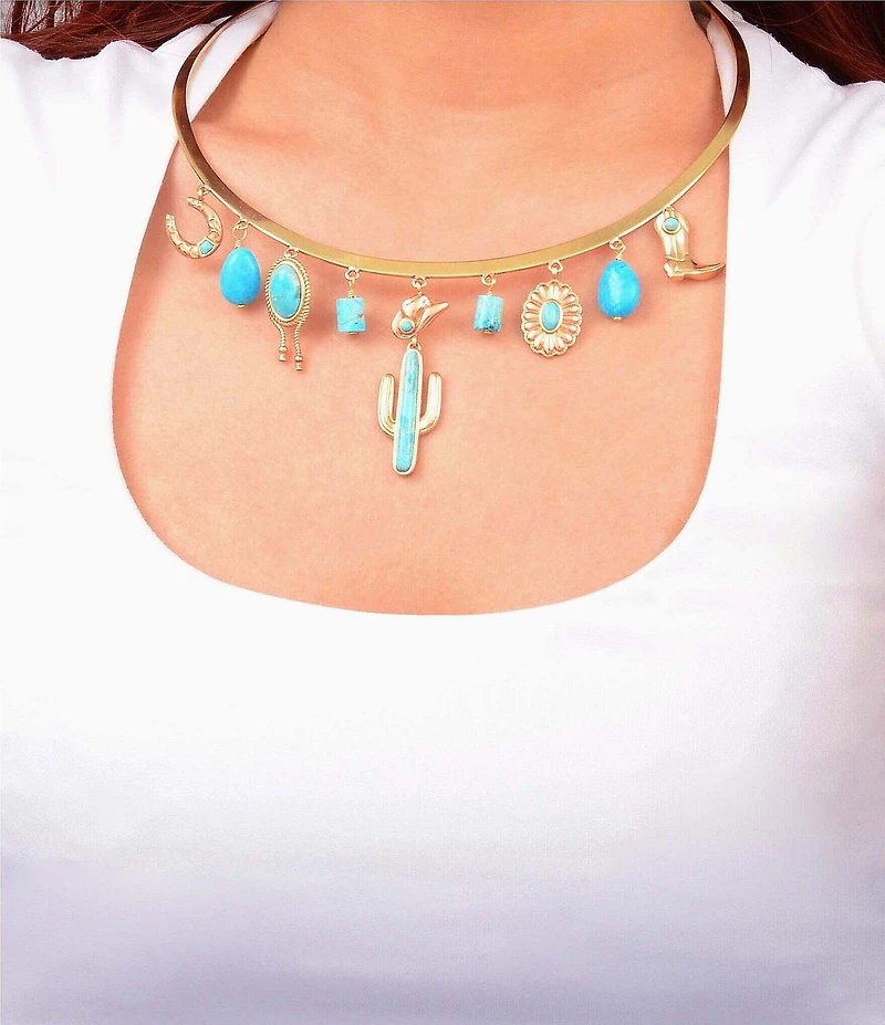 Barse Turquoise Cowboy Cactus Collar Necklace