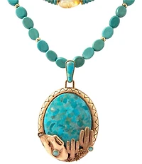 Barse Turquoise Cowboy Cactus Statement Beaded Short Pendant Necklace