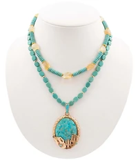 Barse Turquoise Cowboy Cactus Statement Beaded Short Pendant Necklace