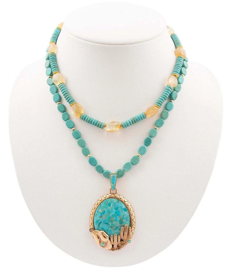 Barse Cowboy Cactus Turquoise Statement Beaded Short Pendant Necklace