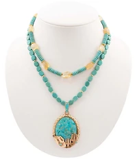 Barse Cowboy Cactus Turquoise Statement Beaded Short Pendant Necklace