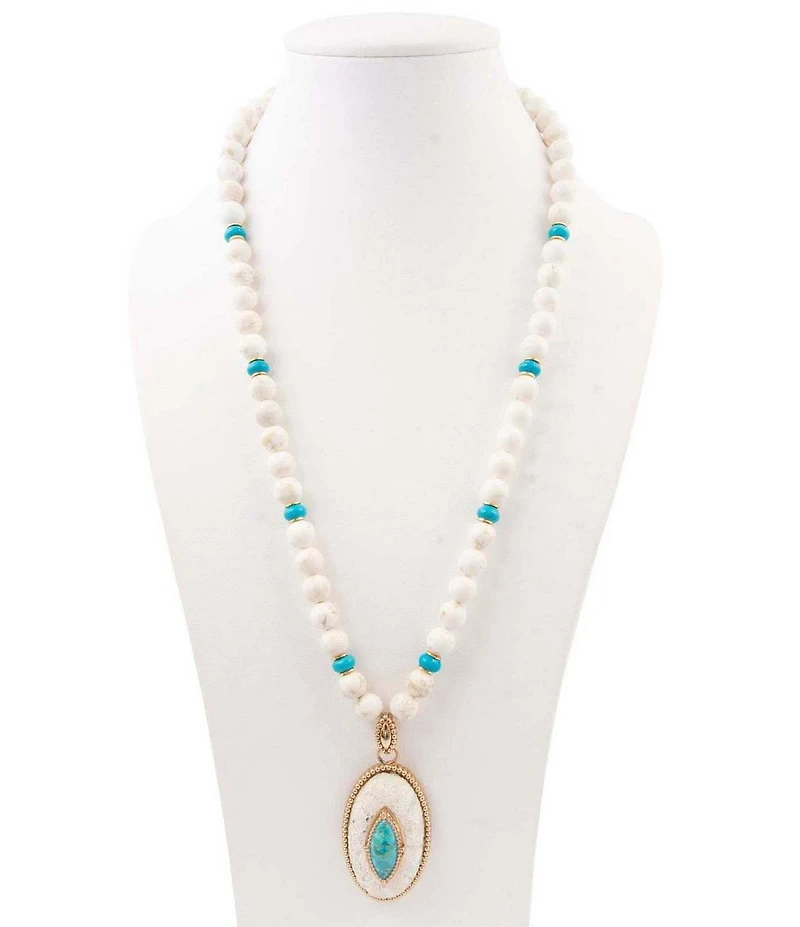 Barse Turquoise Ethereal Beaded Lace Long Pendant Necklace