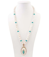 Barse Turquoise Ethereal Beaded Lace Long Pendant Necklace
