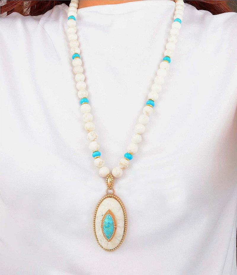 Barse Turquoise Ethereal Beaded Lace Long Pendant Necklace