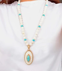 Barse Turquoise Ethereal Beaded Lace Long Pendant Necklace