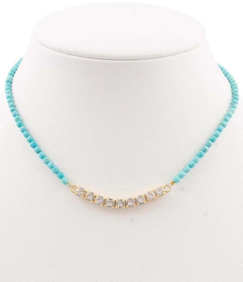 Barse Turquoise Magnesite and CZ Glitzy Collar Necklace