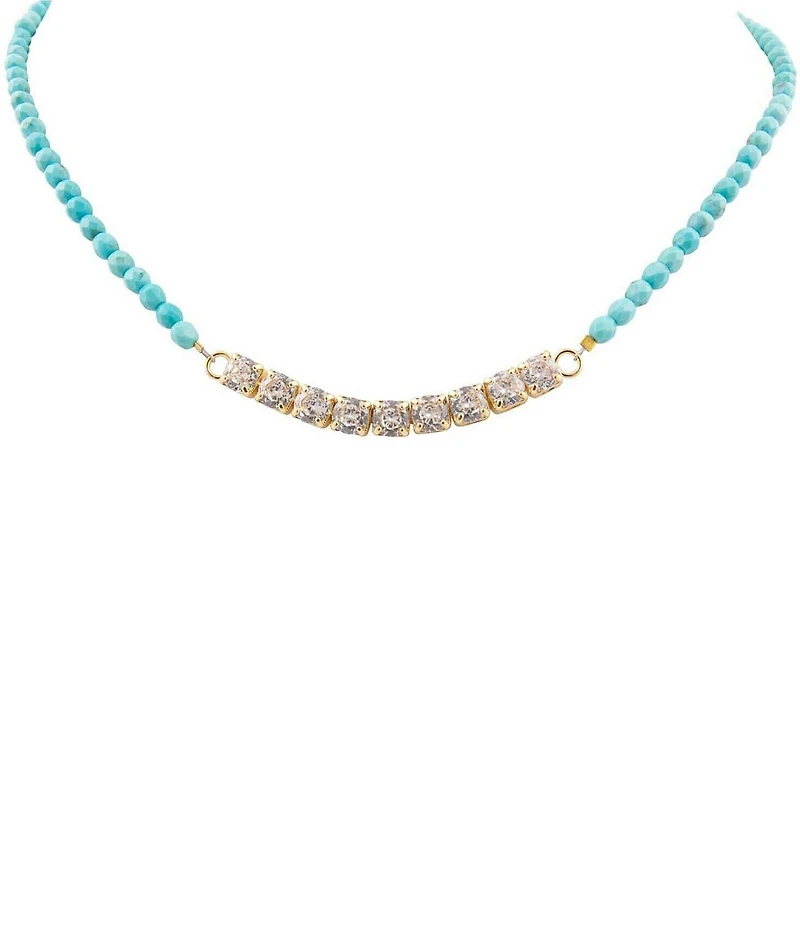 Barse Turquoise Magnesite and CZ Glitzy Collar Necklace