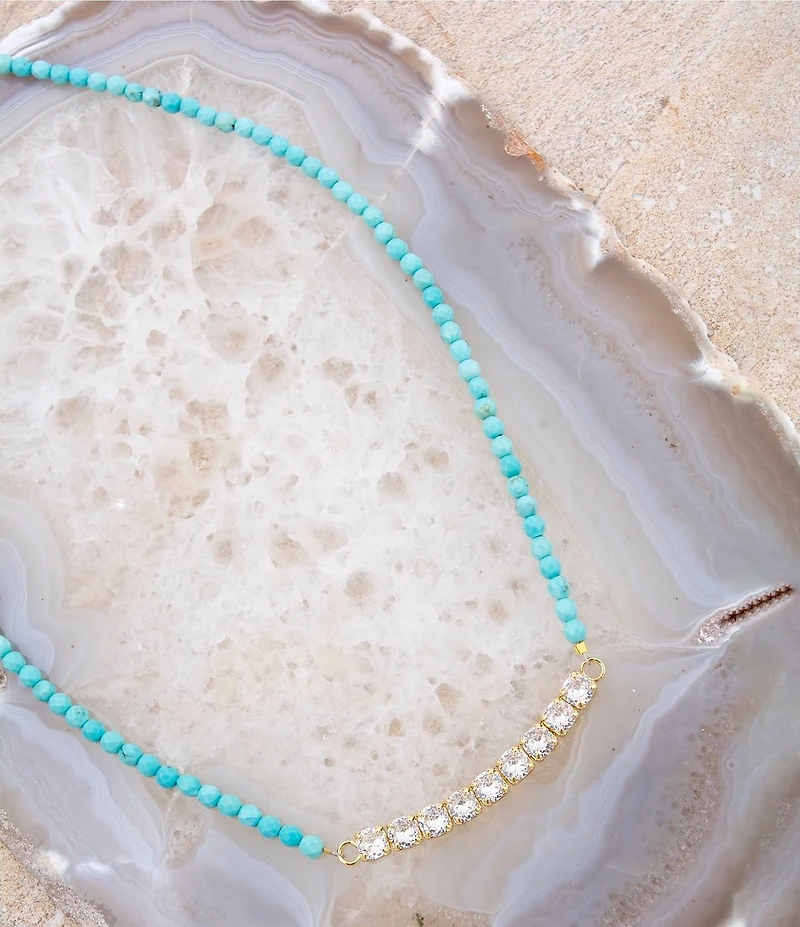 Barse Turquoise Magnesite and CZ Glitzy Collar Necklace