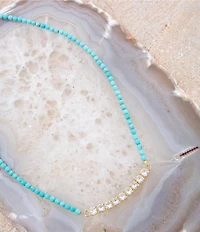 Barse Turquoise Magnesite and CZ Glitzy Collar Necklace