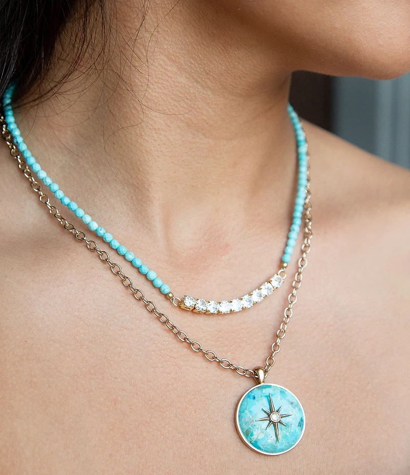 Barse Hepburn Blue Magnesite Golden Necklace