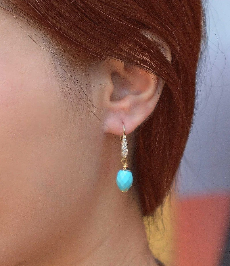 Barse Turquoise Magnesite and CZ Hepburn Drop Earrings