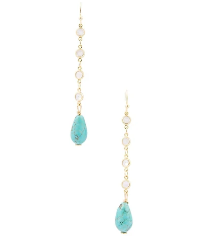 Barse Turquoise Magnesite and CZ Hepburn Linear Earrings