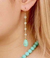 Barse Turquoise Magnesite and CZ Hepburn Linear Earrings